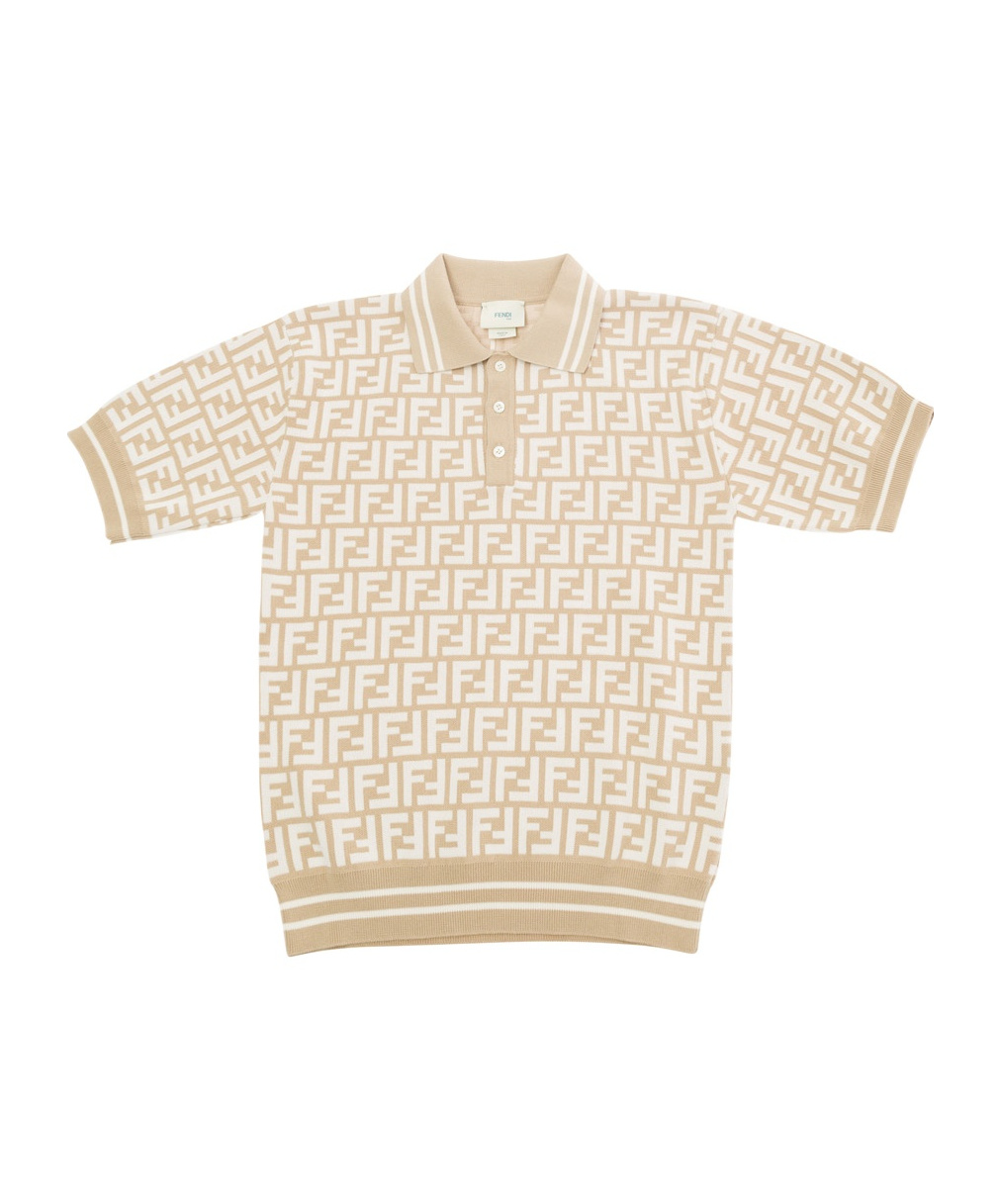 Fendi Ff-jacquard Polo Shirt In Nude