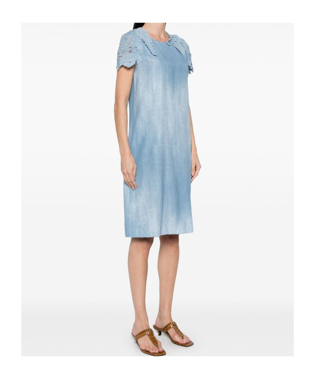 Ermanno Scervino Flowing Gradient Dress With Lace Detailing In Blue