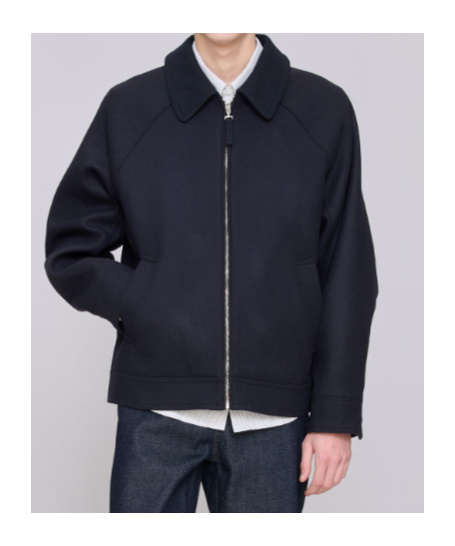 Apc Rich Blue Wool Blend Structured Blouson Jacket In Blue