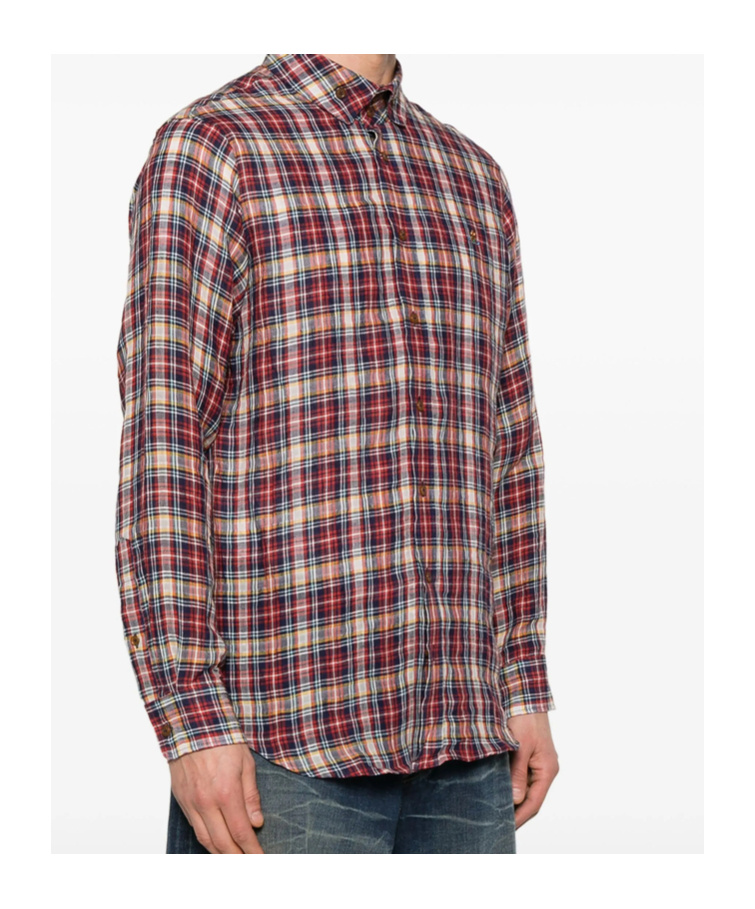 Vivienne Westwood Two Button Krall Shirt Linen Check Shirting 56 Men In Multicolor