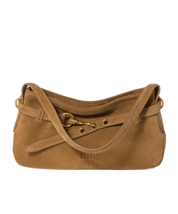 Miu Miu Aventure Suede Handbag In Green