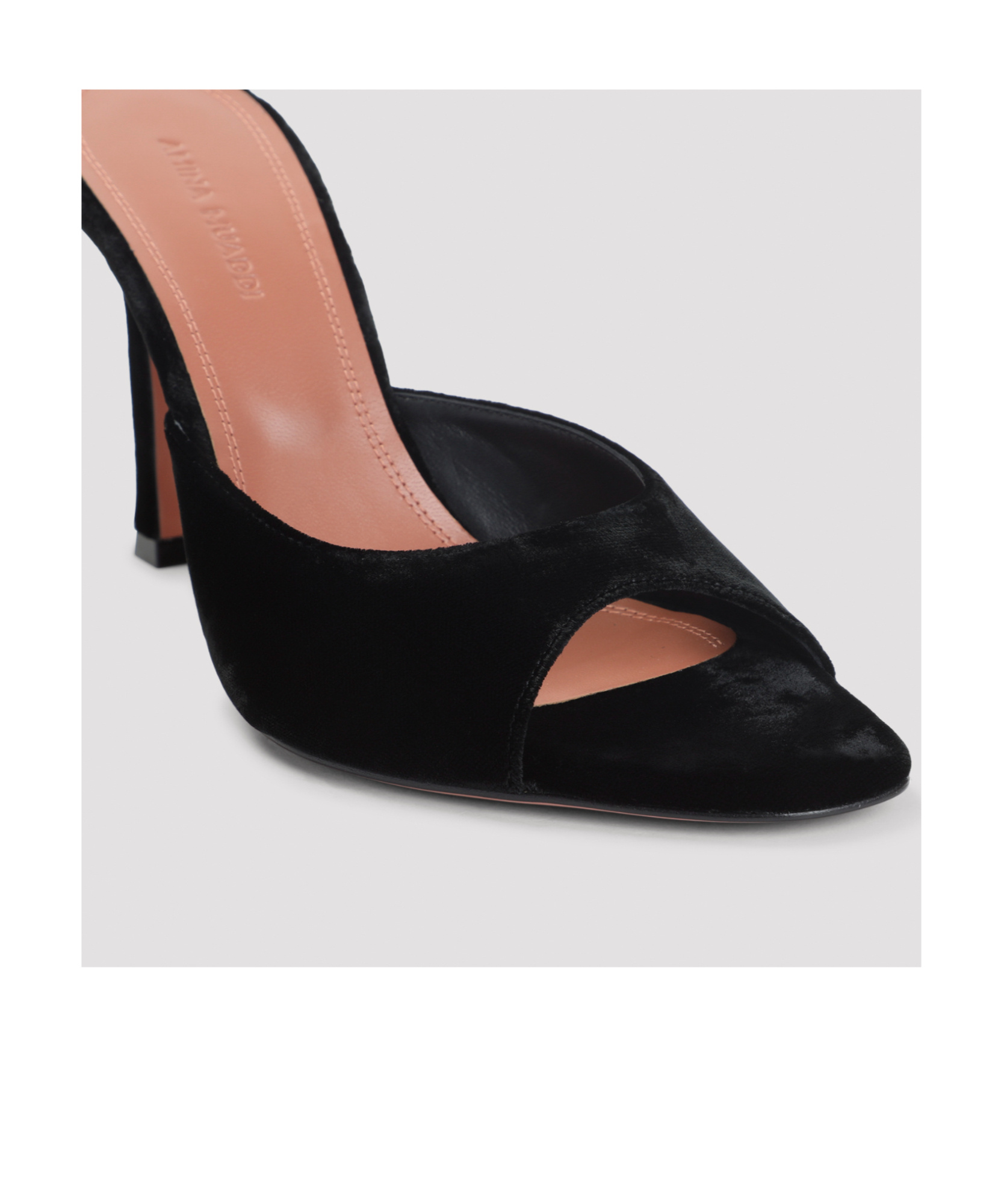 Amina Muaddi Black Leather Stiletto Heel Sandals In Black