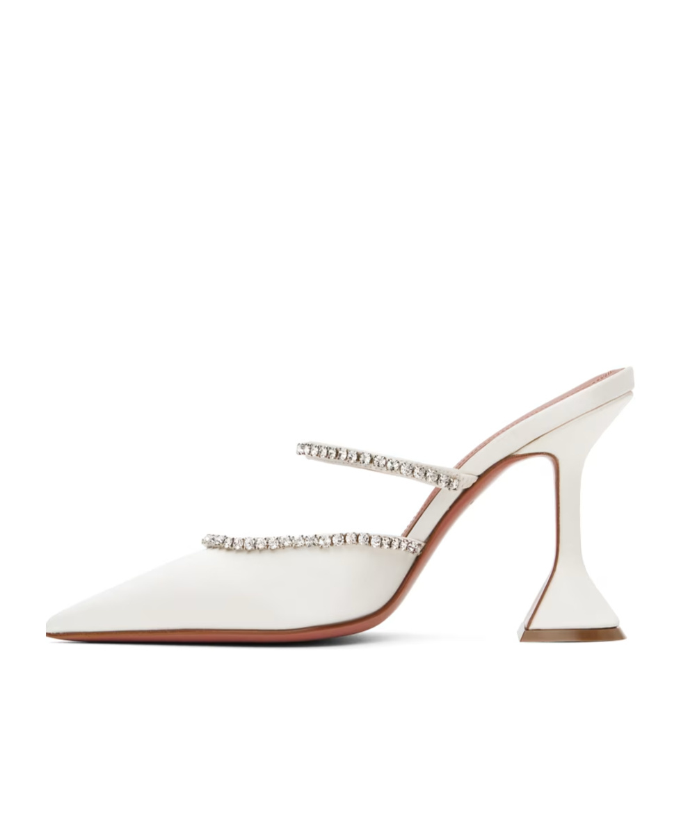 Amina Muaddi Gilda Crystal Pointed Pedestal Mules In White