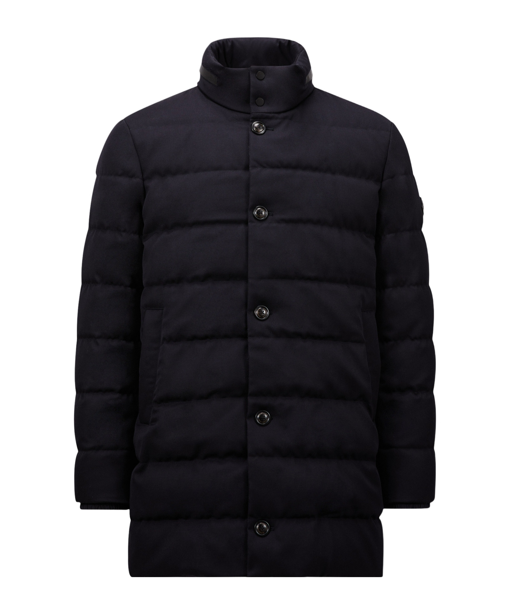 Moncler Vallonpierre Wool Long Down Jacket In Blue