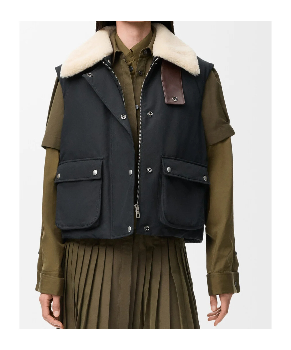 Loewe Puffer Vest In Shearling And Cotton Blend In Multi