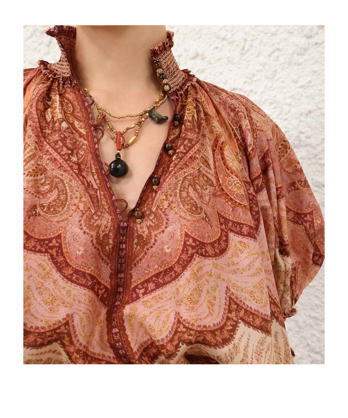 Zimmermann Tapestry-print Burgundy Silk Habotai Wanderlust Blouse In Brown