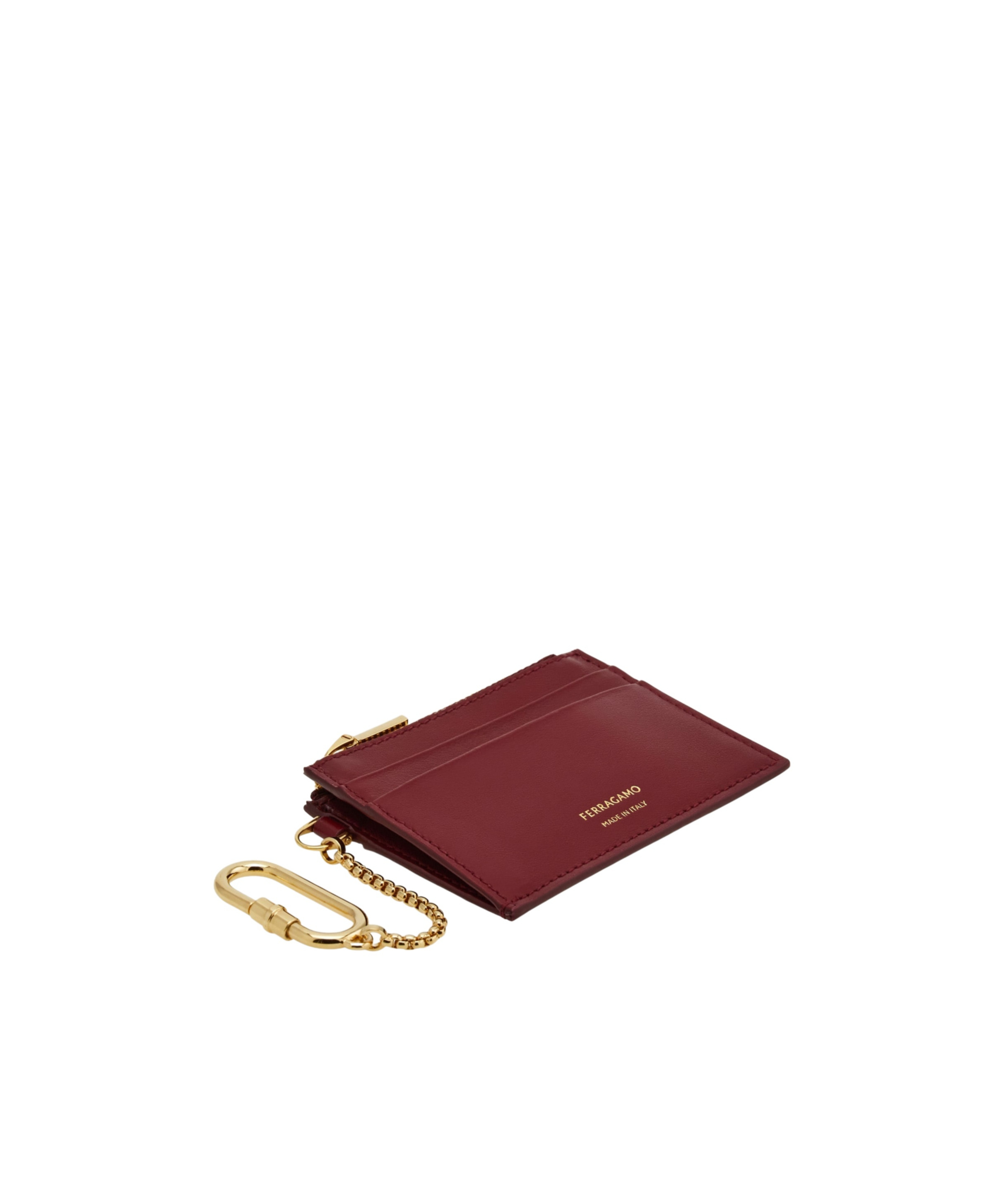 Ferragamo Card Holder With Key Chain In Red