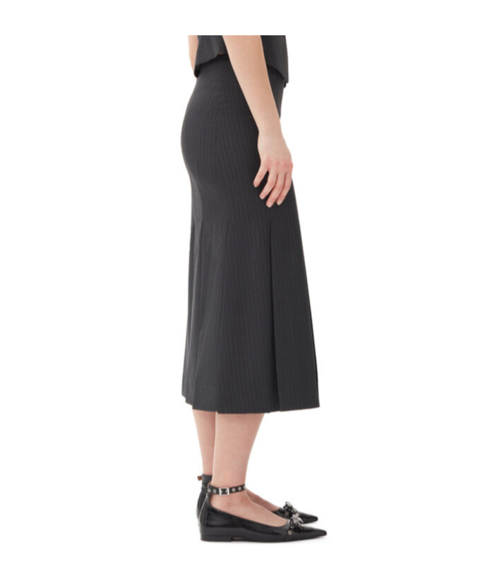 Ganni Dark Grey Stripe Suiting Midi Skirt In Black