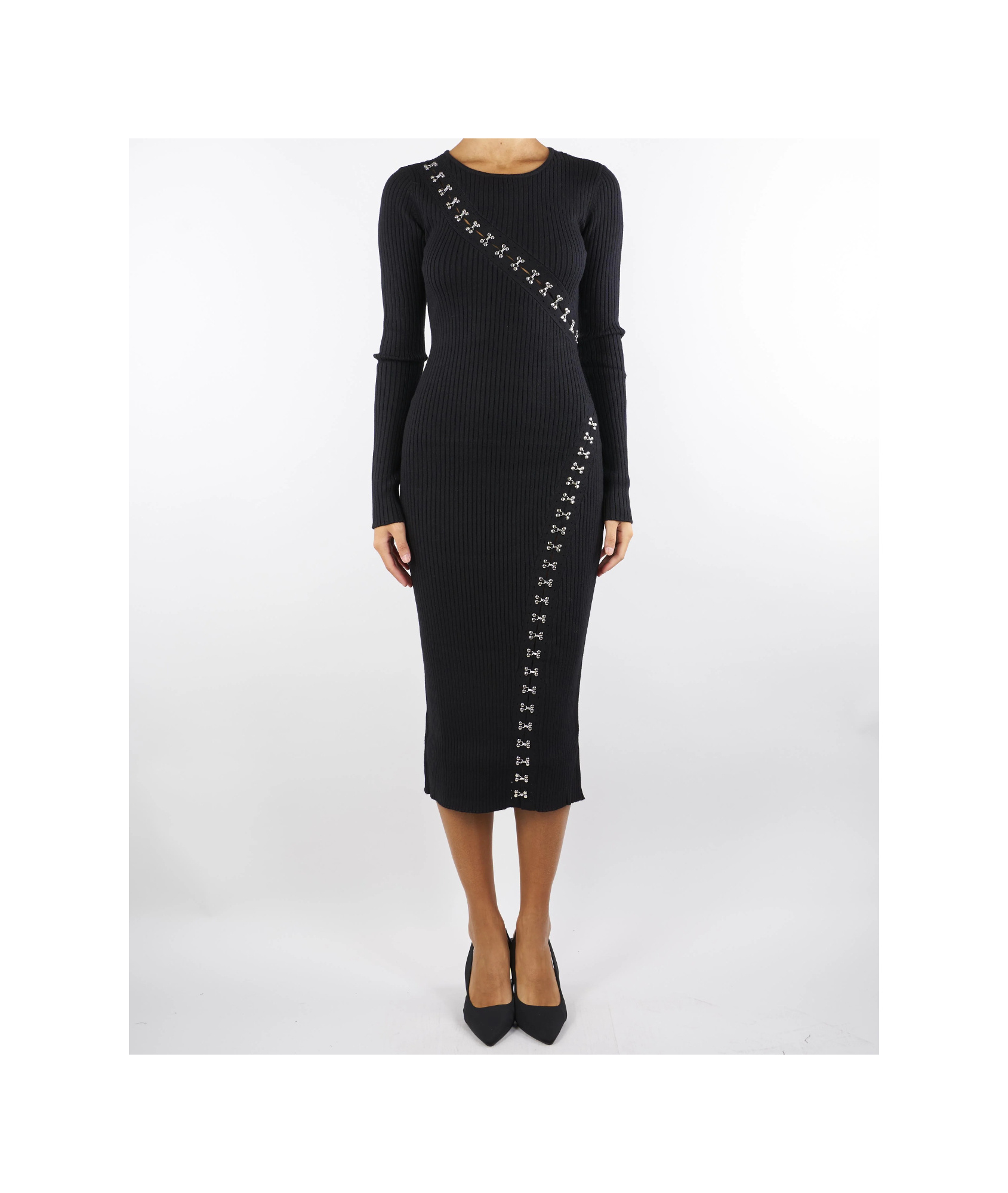 Patrizia Pepe Abito Midi Glam Rock In Maglia Nero In Black