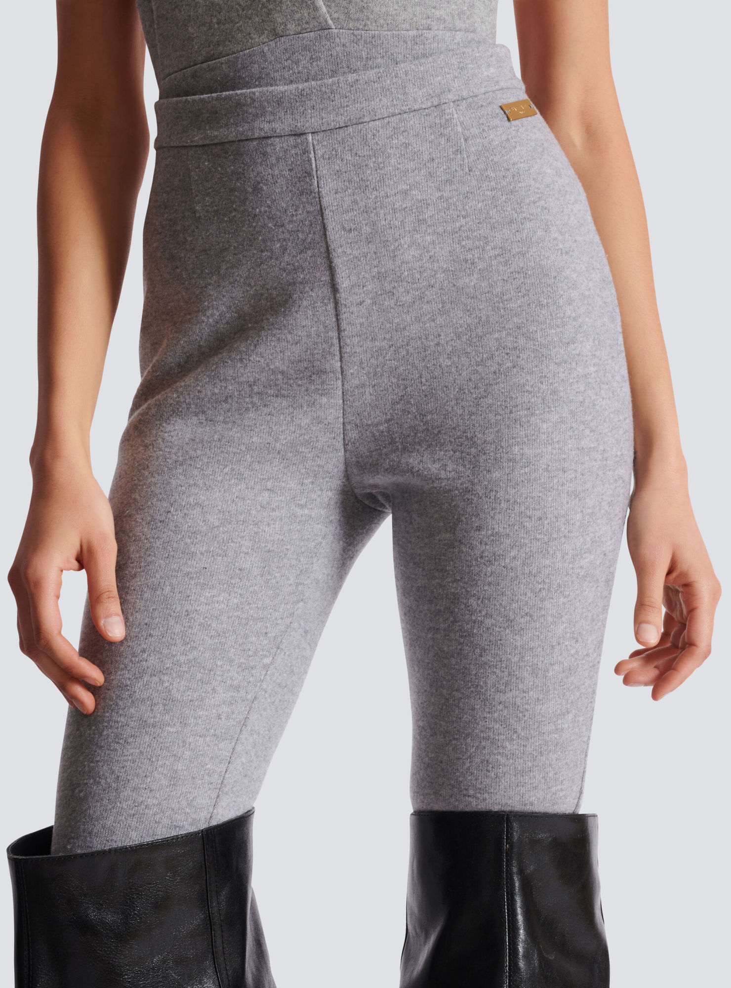 Balmain Wool-blend Knitted Leggings In Gray