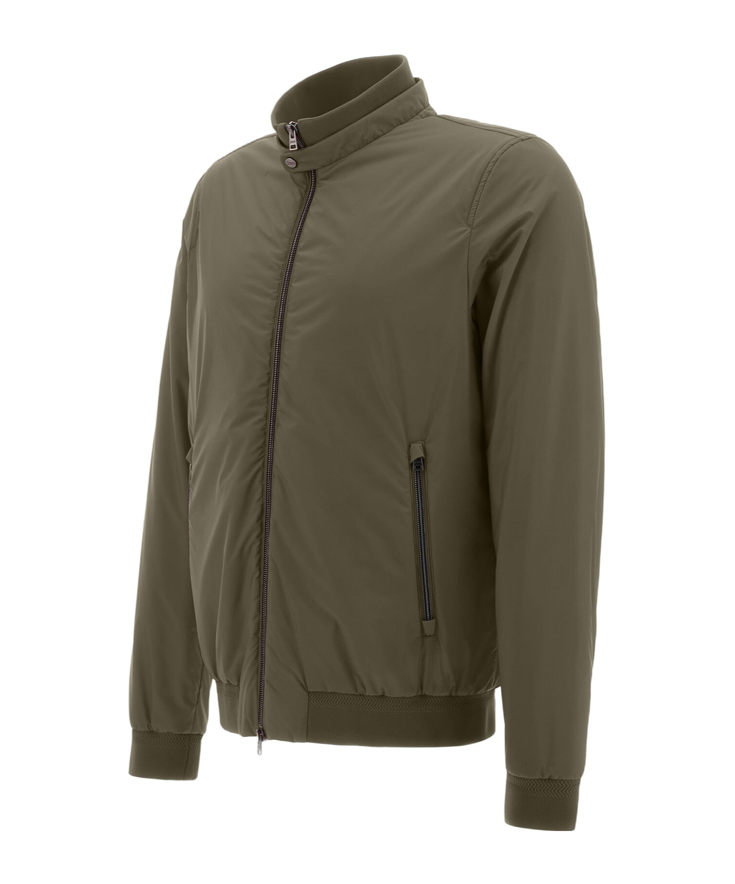 Herno Ribbed Bomber Jacket With Side Pockets In Green