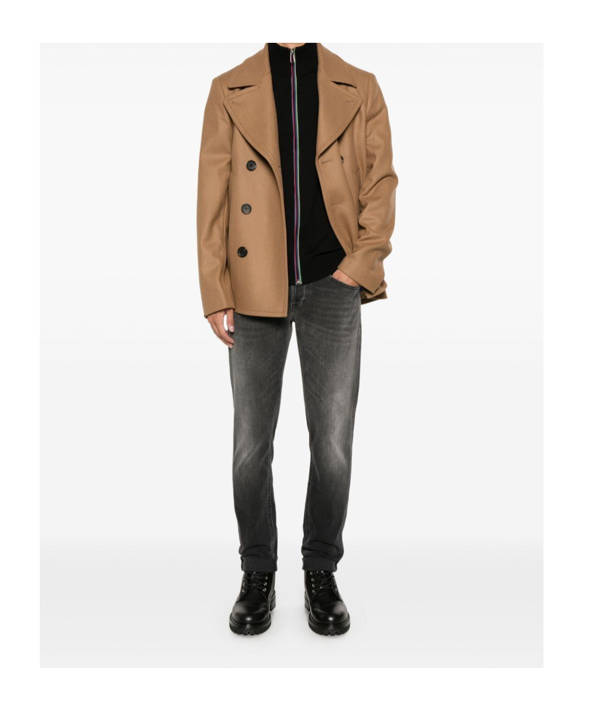 Ps By Paul Smith Notched-lapel Peacoat In Brown