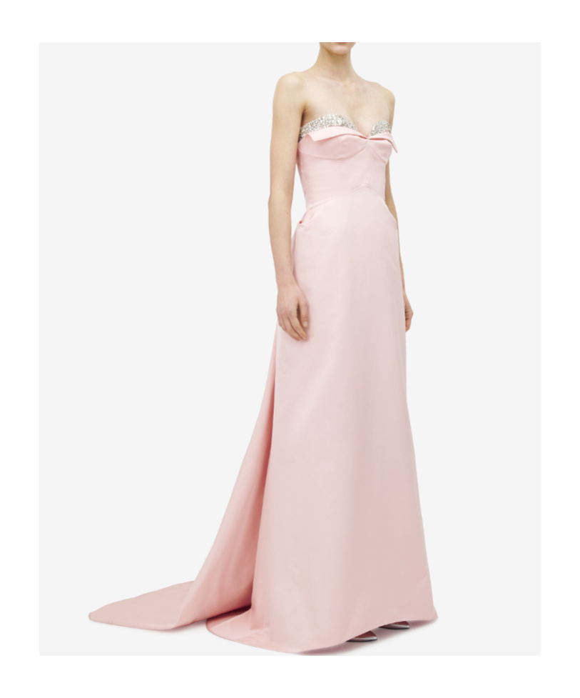Alexander Mcqueen Strapless Crystal-embellished Taffeta Gown In Pink