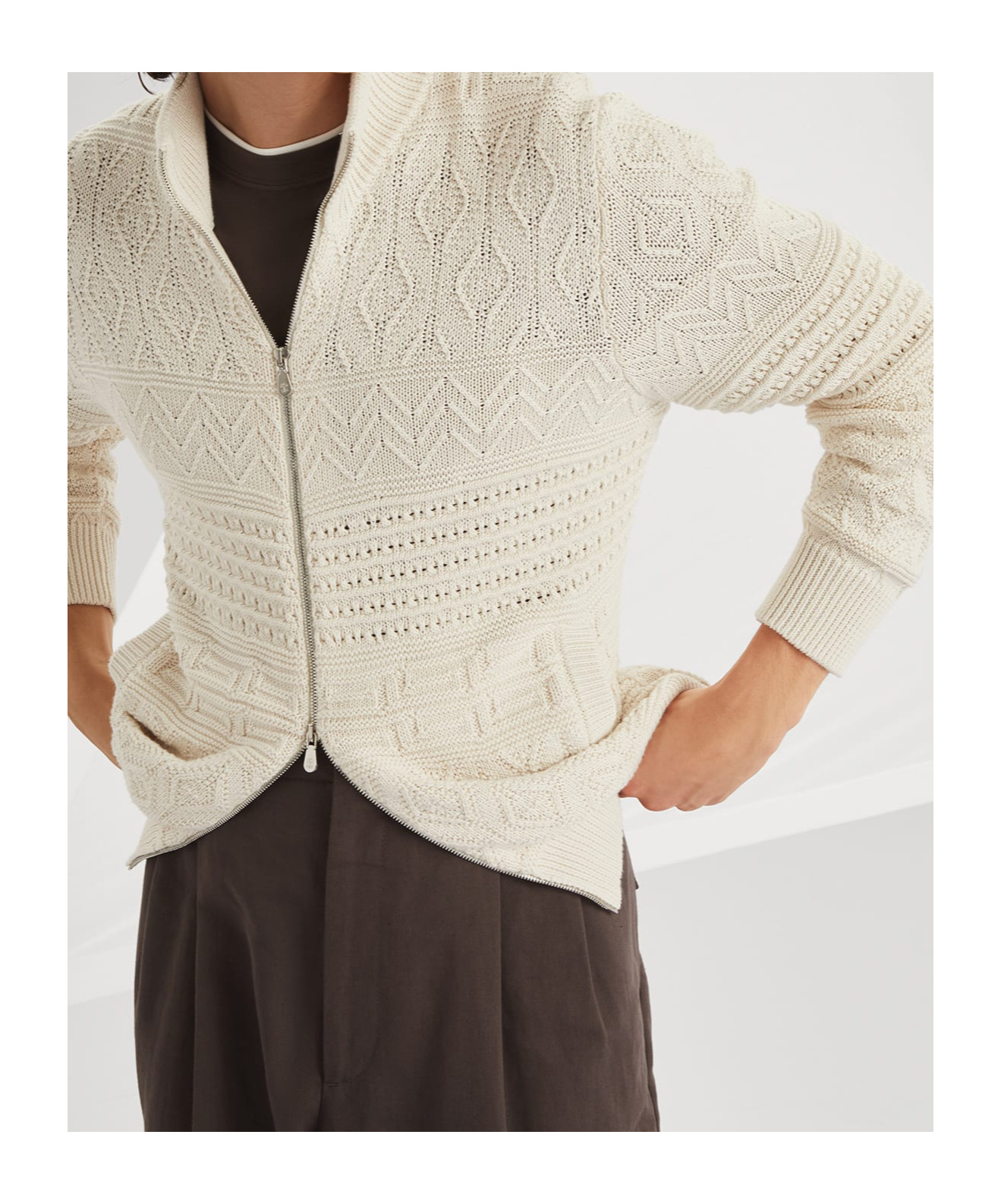 BRUNELLO CUCINELLI BRUNELLO CUCINELLI HERITAGE STITCH ZIPPED CARDIGAN