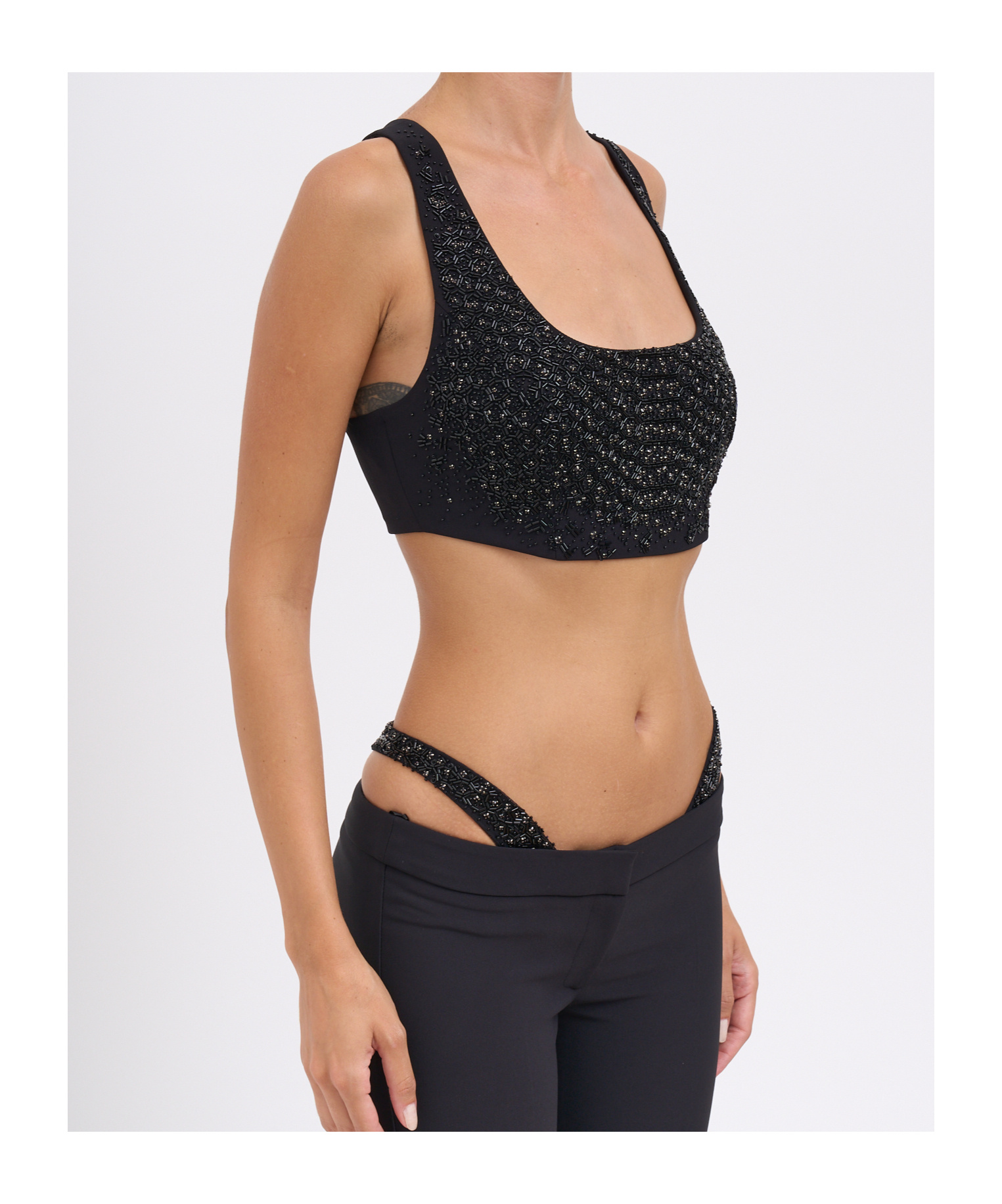 Elisabetta Franchi Embellished Lightweight Crêpe Top In Black