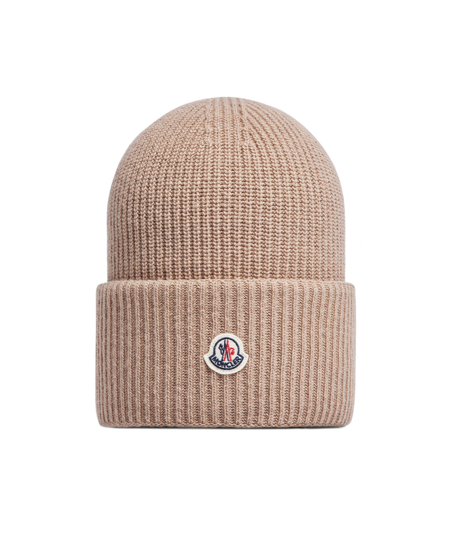 Moncler Beige Ribbed Texture Beanie Hat In Pink