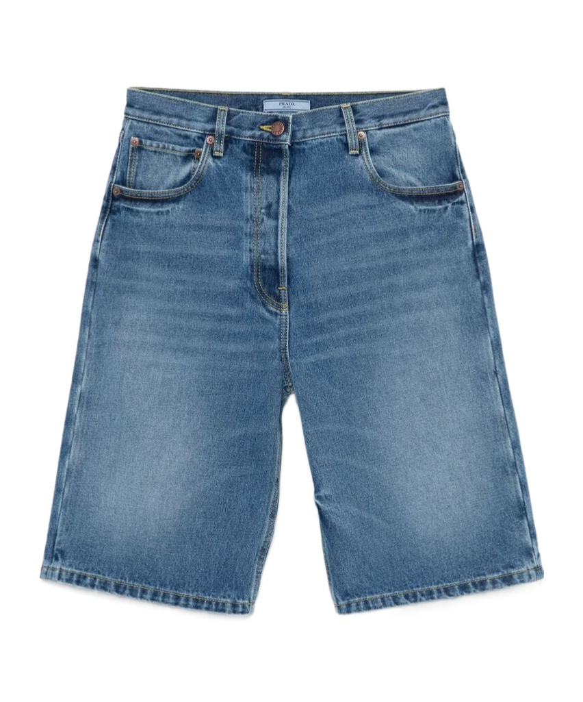 Prada Blue Bermuda Shorts In Washed Denim Women In Blue