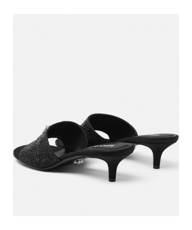 Versace Alia Medusa Strass Kitten-heel Mules In Black