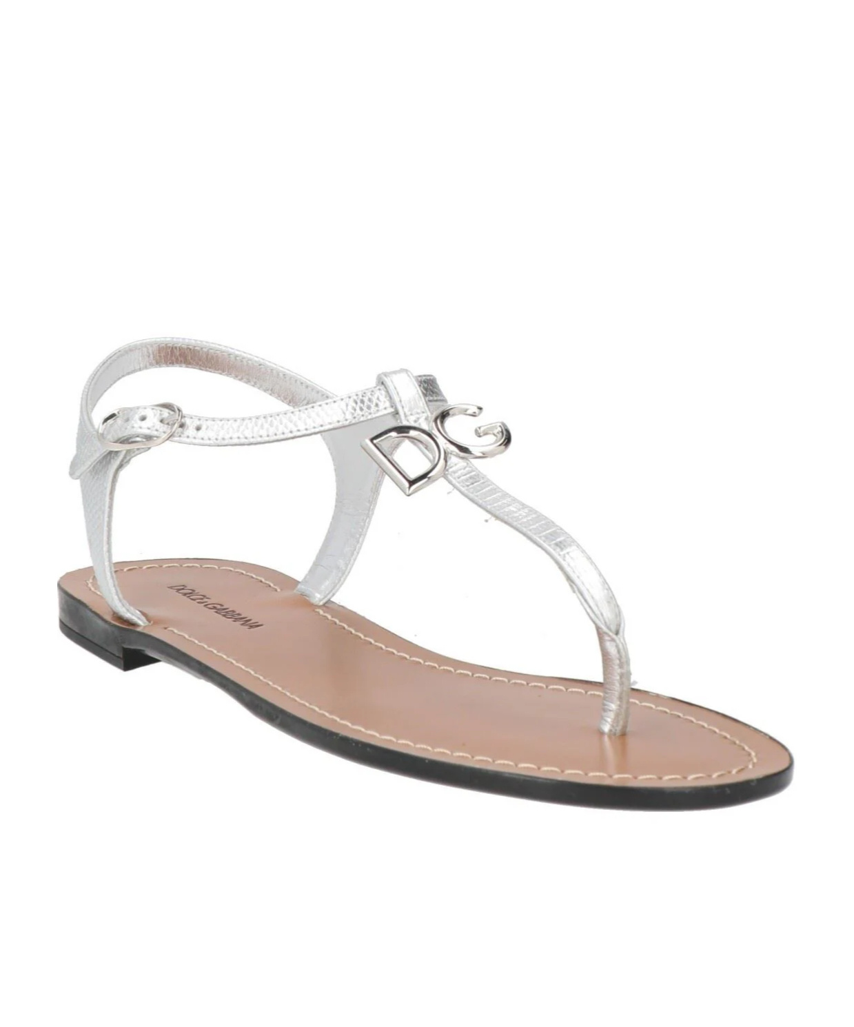 Dolce & Gabbana Solid Color Flip Flops In Silver