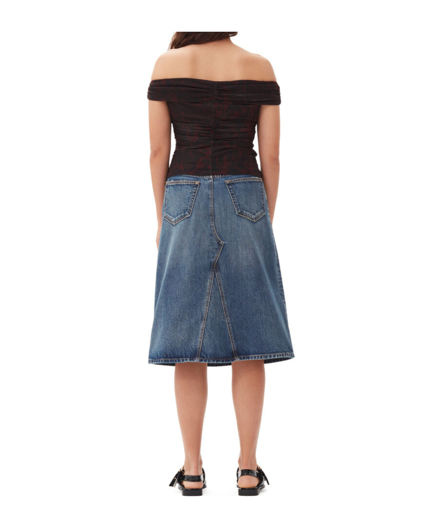 Ganni Blue Heavy Washed Denim Midi Skirt In Blue