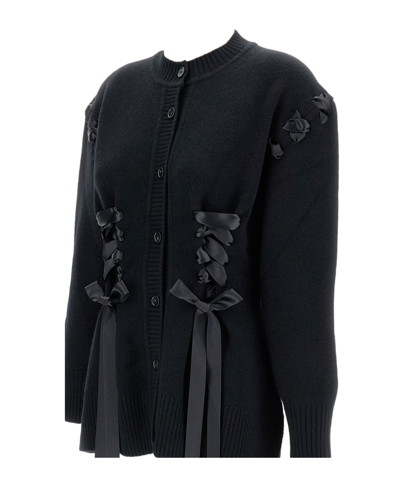 Simone Rocha Womens Charcoal Sculpted Ribbon Stretch-wool Blend Cardigan Xs In Black