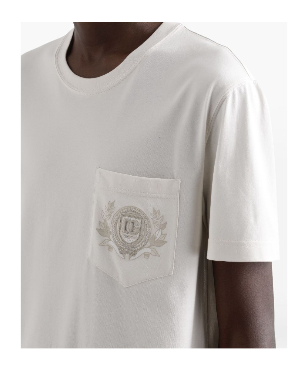 Dolce & Gabbana Dg Logo Embroidered Cotton T-shirt In Beige