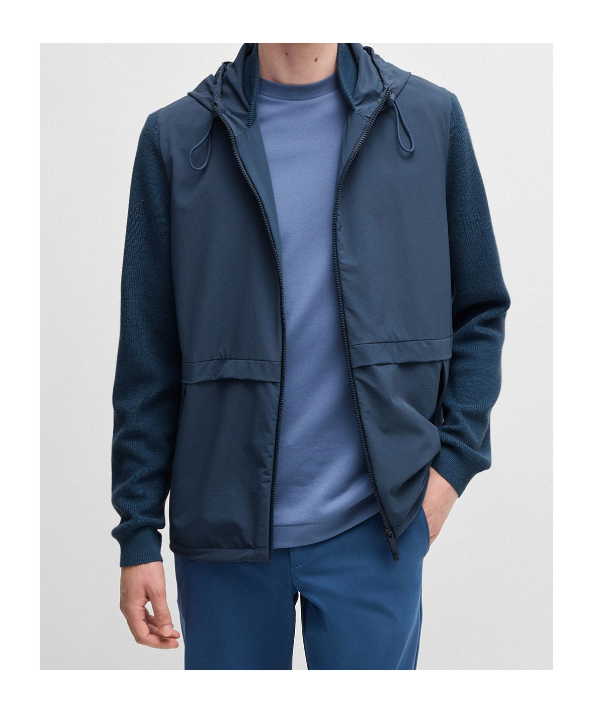 Hugo Boss Softshell Jacket With Knitted Details In Blue