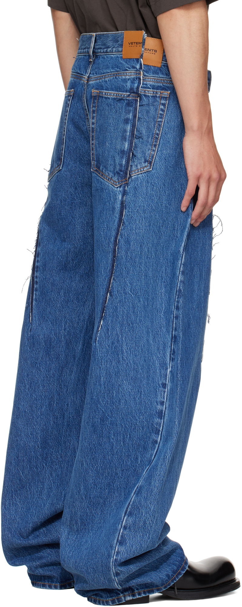 Vetements Mens Blue Cut Reconstructed Wide-leg Denim Jeans In Blue