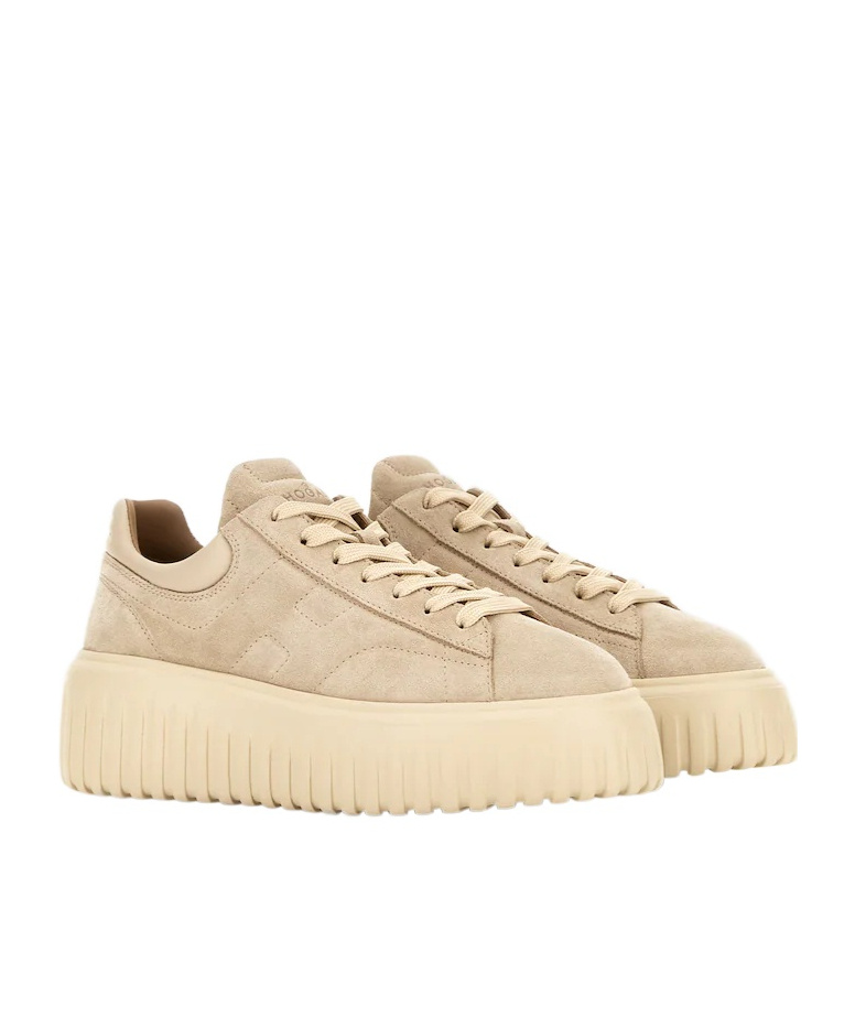 Hogan H-stripes Suede Platform Sneakers In Neutral
