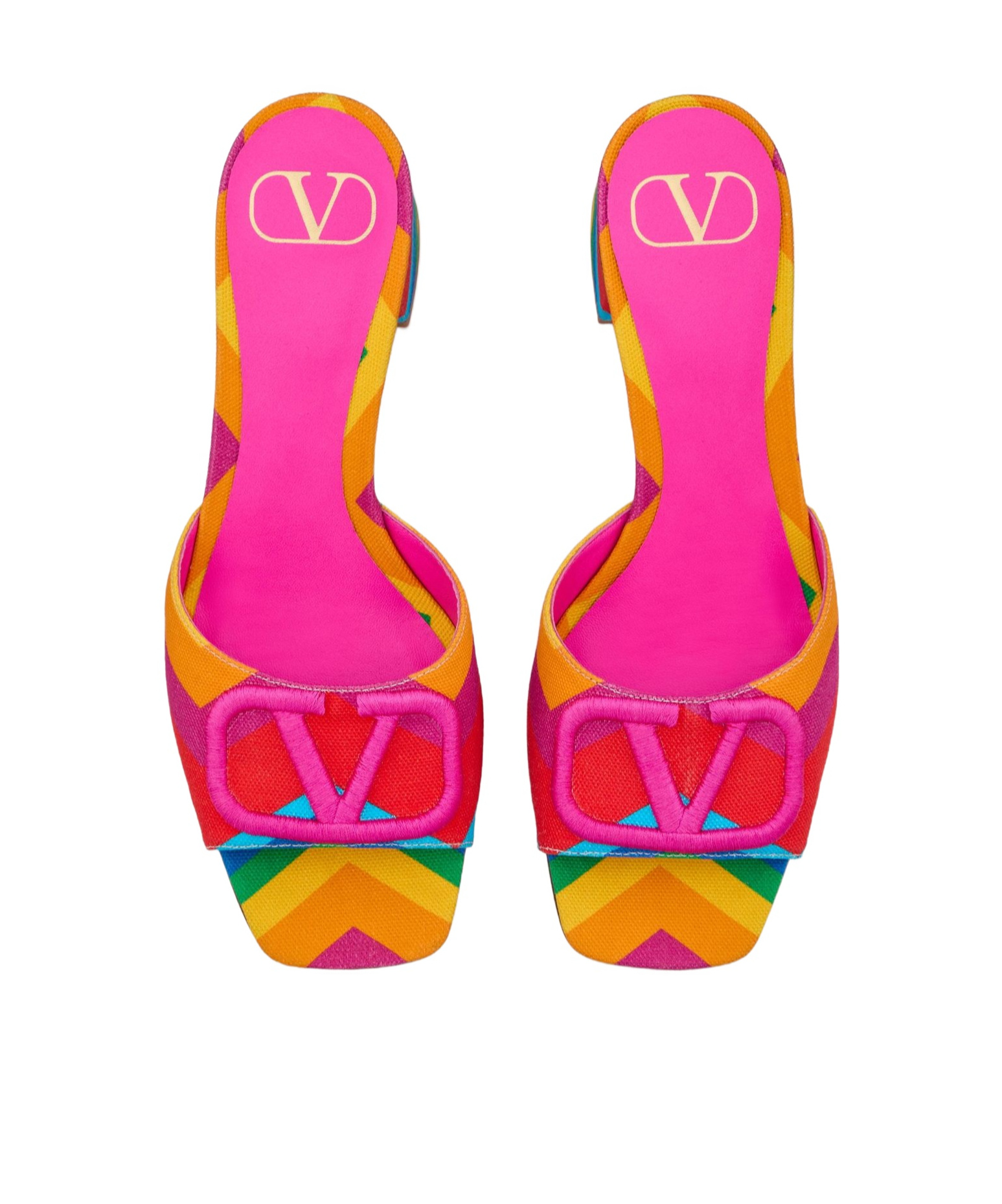Valentino Garavani Garavani Escape Slide Sandal In Canvas With Chevron Print24 60mm Woman Multicolou In Multicolor/pink