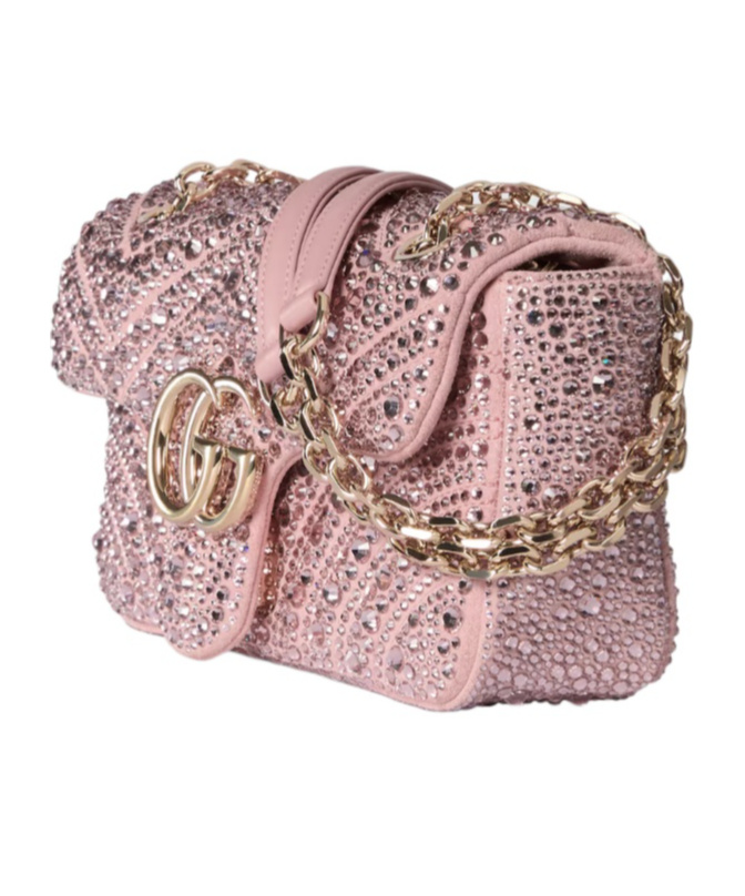 Gucci Gg Marmont Crystals Small Shoulder Bag In Pink