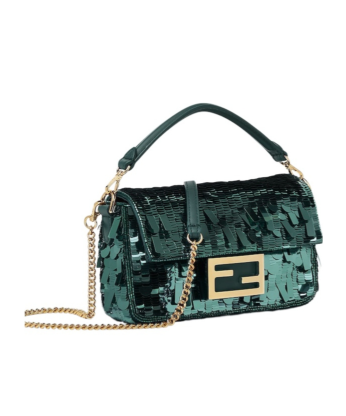 Fendi Mini Baguette Sequined Tote Bag In Green