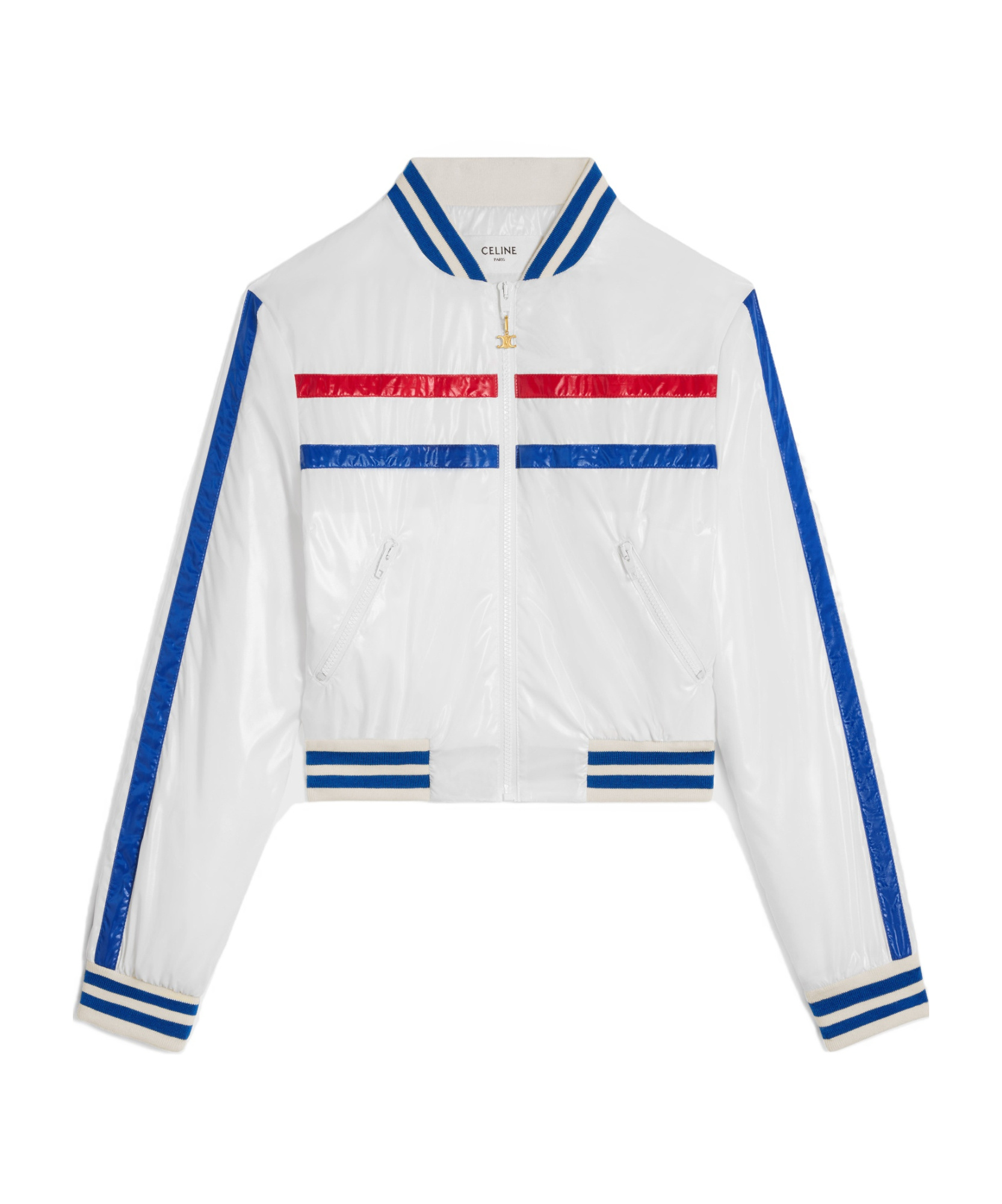 Shop Celine Cropped Blouson Jacket In Lightweight Nylon In White