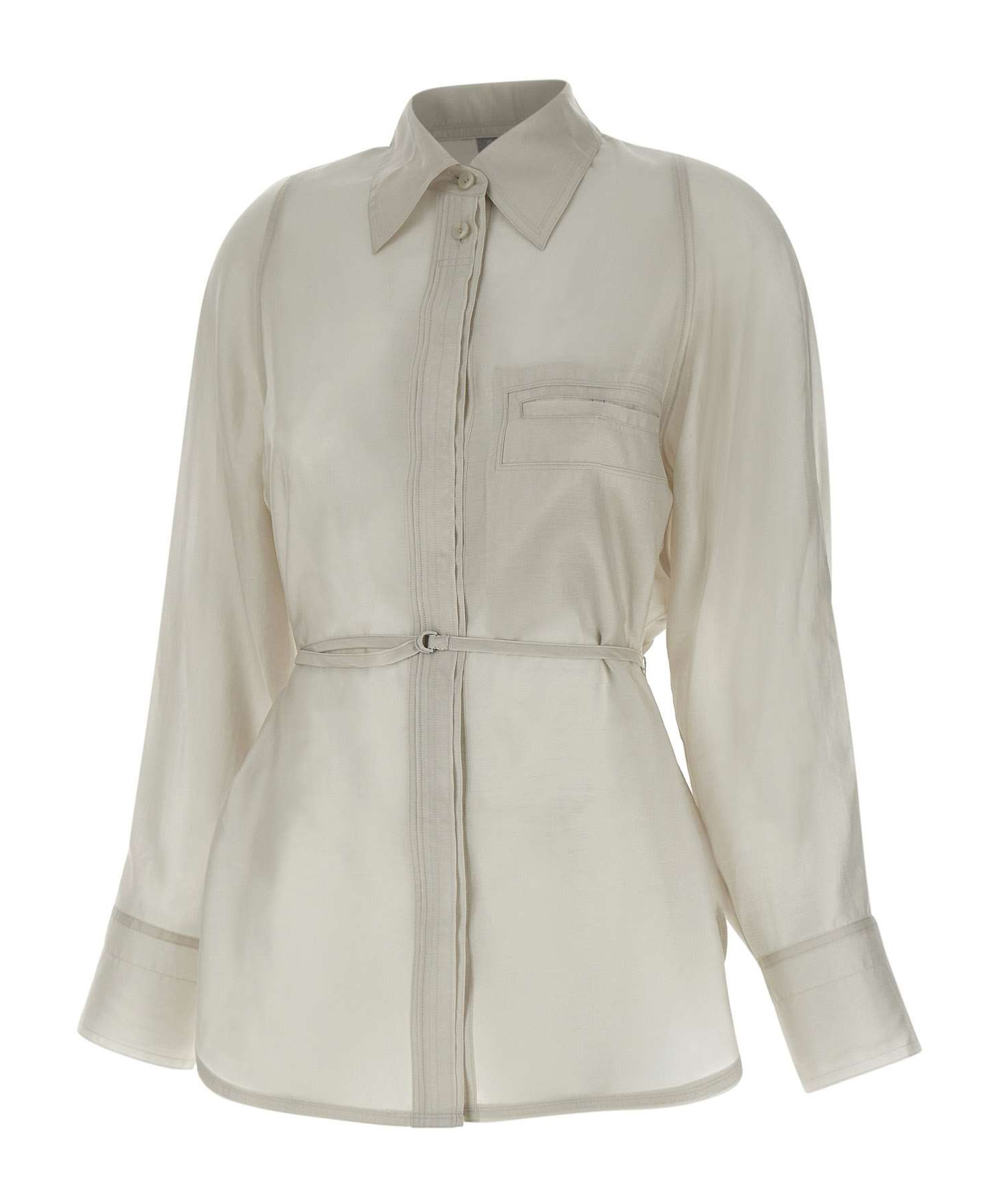 Low Classic White Shirt With Classic Collar And Rear Strap In Tech Fabric Woman In Beige