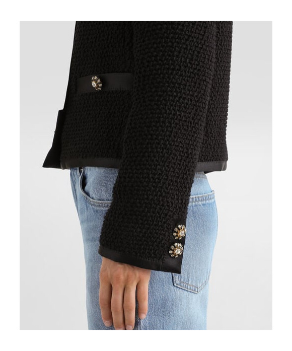 Dolce & Gabbana Jeweled Button Boucle Jacket In Black