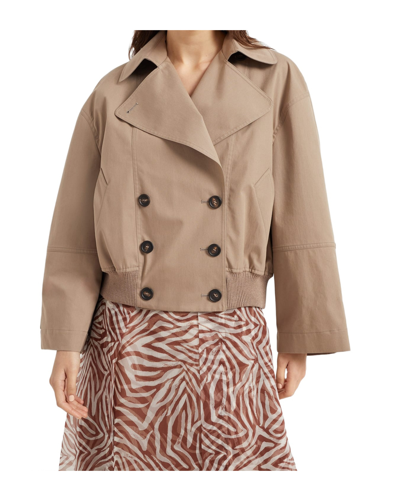 Brunello Cucinelli Women Techno Cotton Membraned Panama Crop Caban In Walnut