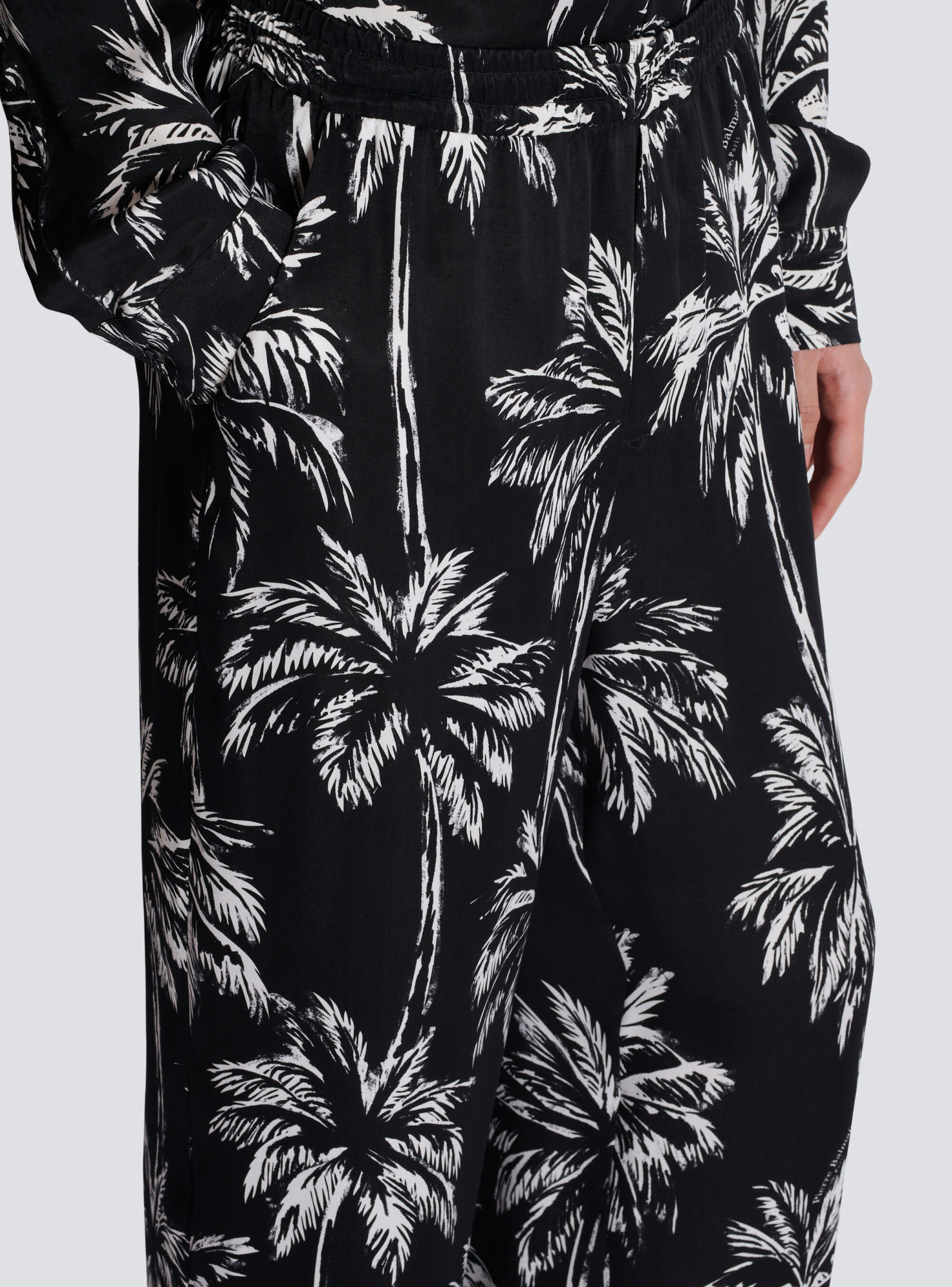 BALMAIN PALM PRINT SATIN PYJAMA TROUSERS