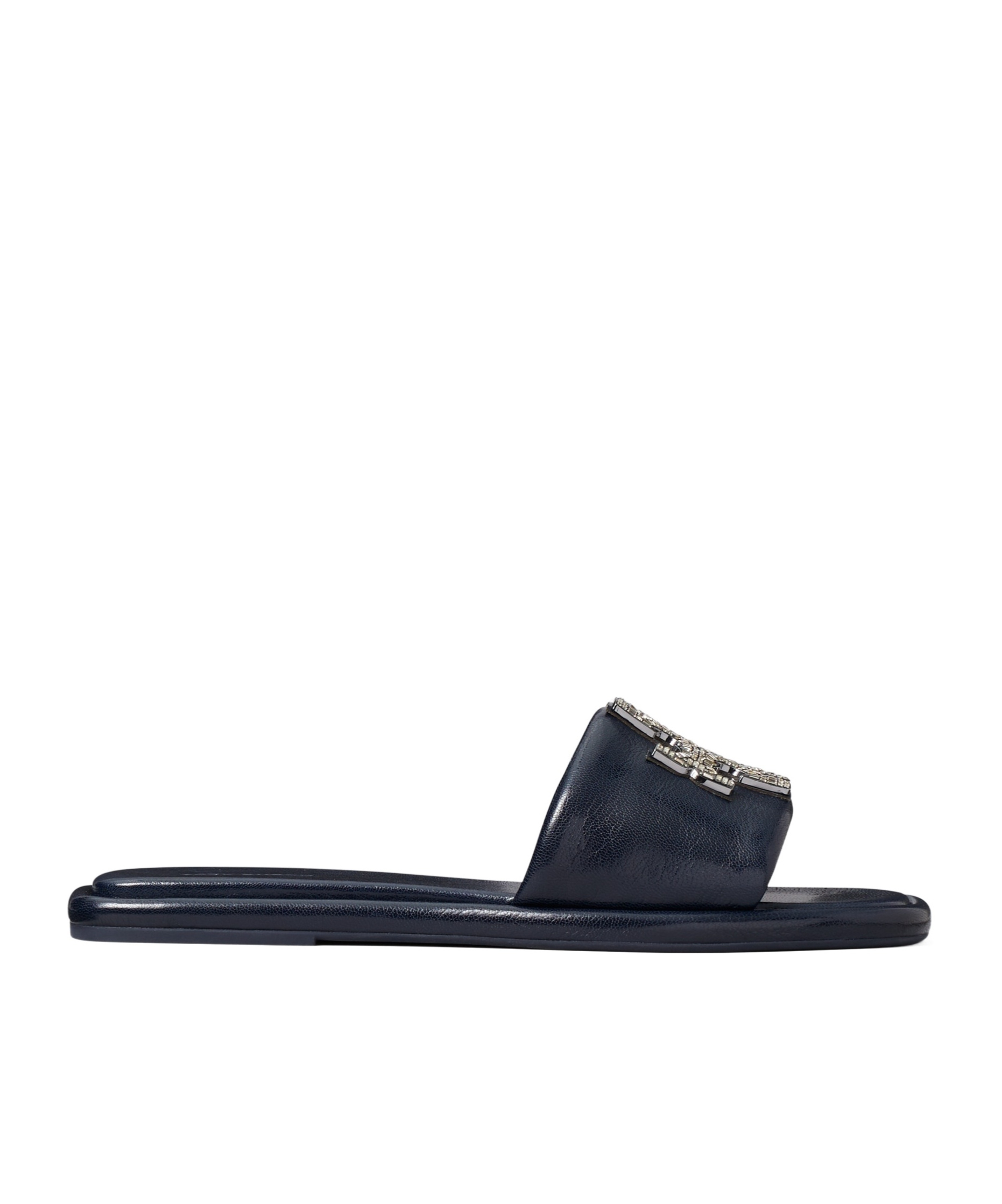 Tory Burch Double T Leather Slides In Black
