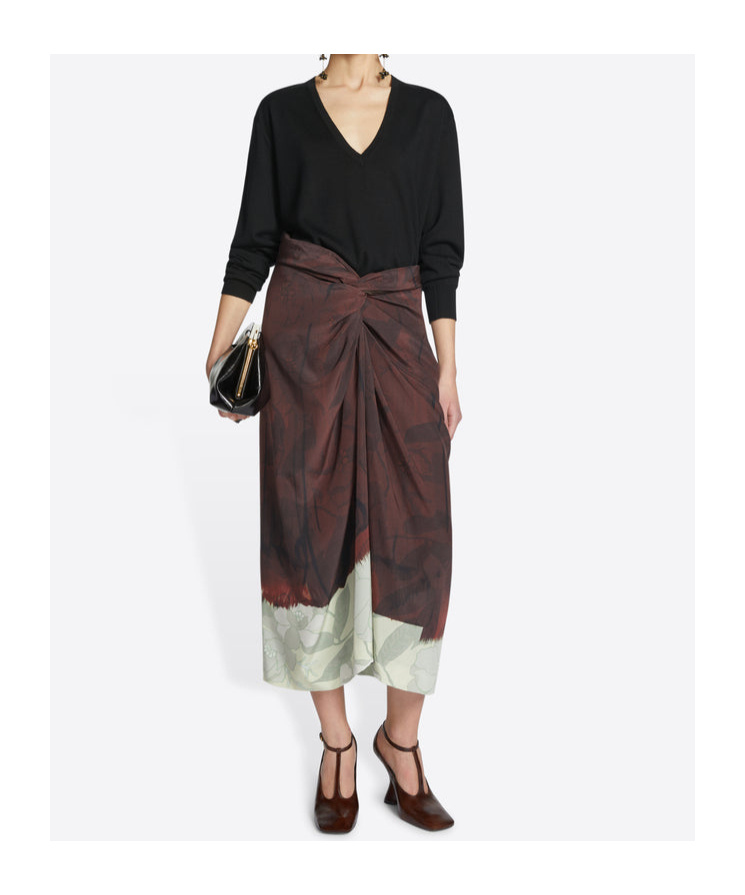 Dries Van Noten Woman Midi Skirt Chocolate Brown Size 12 Silk In Gray