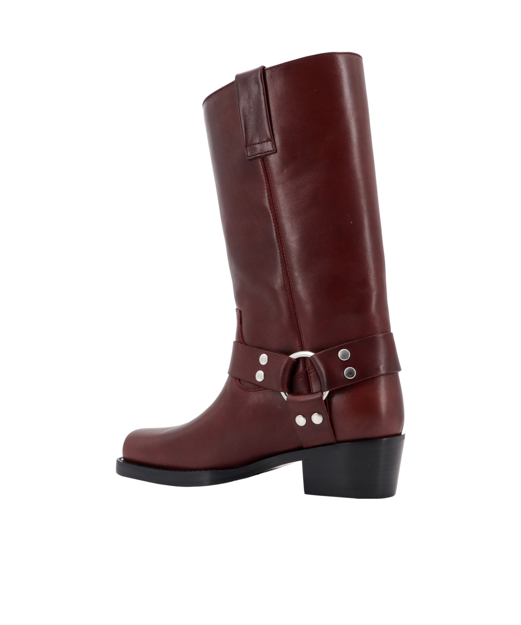 Paris Texas Studded Leather Block Heel Mid-calf Boots In Burgundy