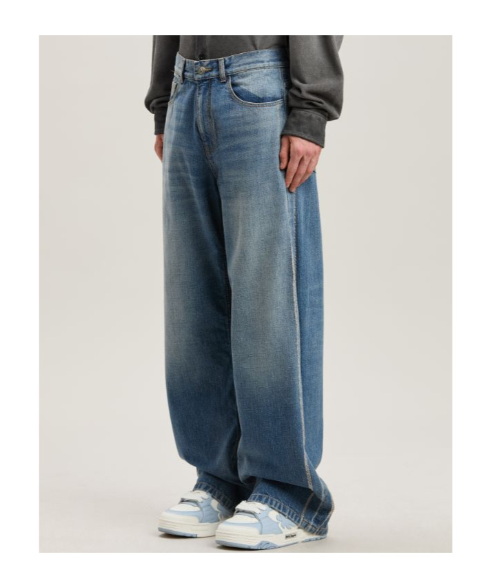 Palm Angels Curved Logo Loose 5 Pockets Light Blue - In Blue