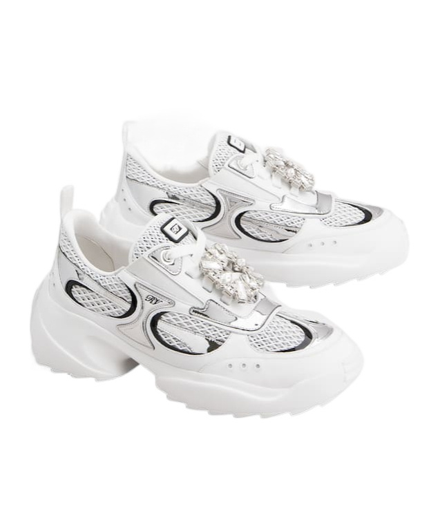 Roger Vivier Viv' On The Run Sneakers In Leather And Fabric In White