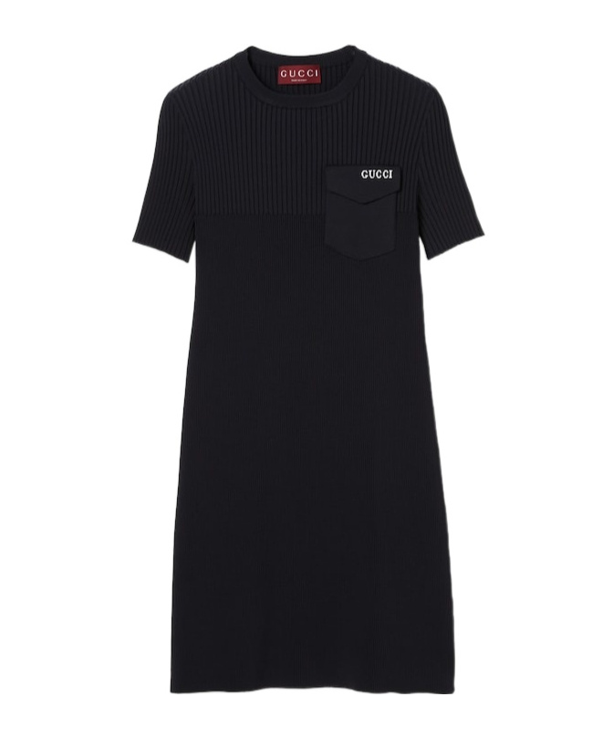 Gucci Stretch Nylon Blend Dress With Chest Pocket In Black