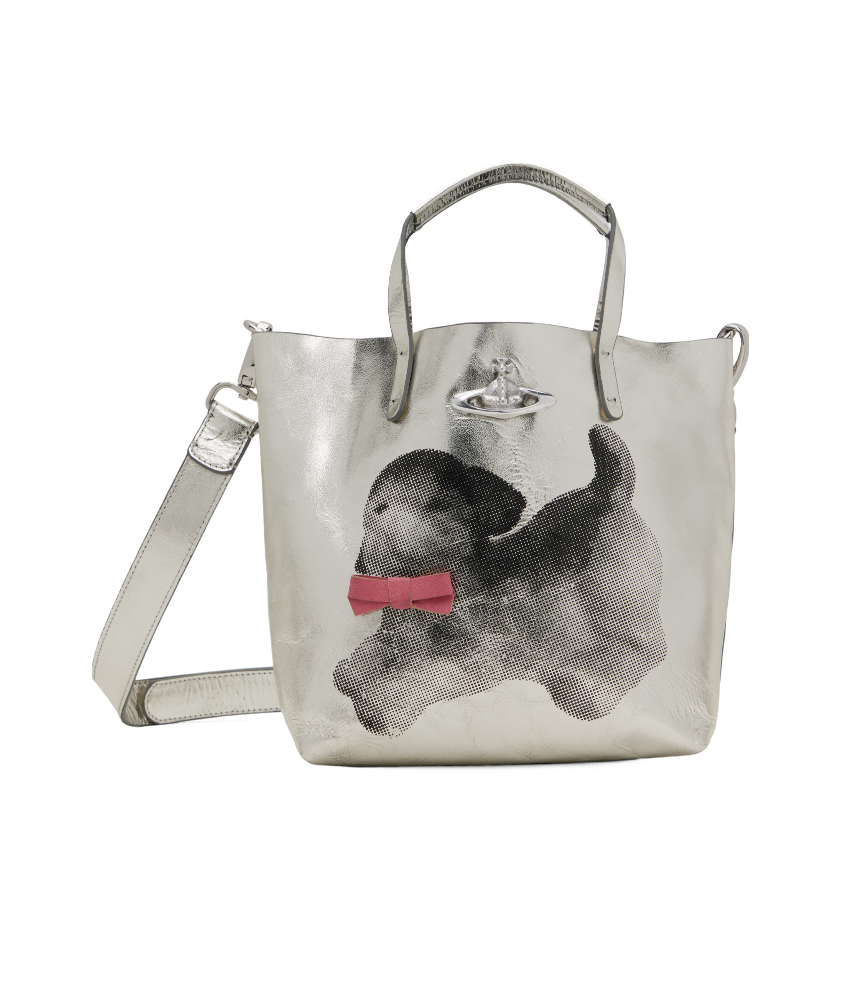 Vivienne Westwood Silver Small Studio Shopper Tote In Gray/puppy