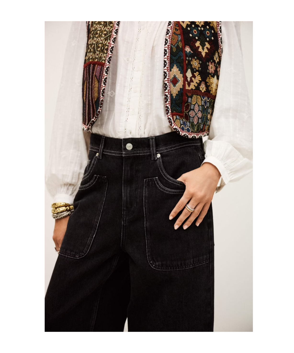 Bash Logo Wide-leg Jeans In Black