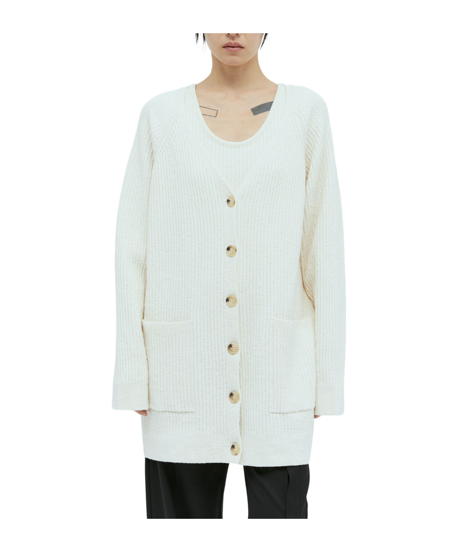 Totême Bouclé Button-up Knit Cardigan In White