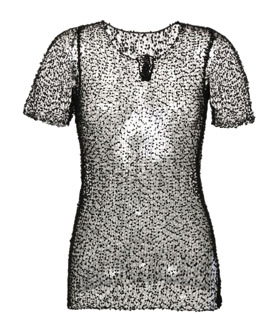 Maison Margiela Sheer Fabric Top With Polka Dot Embroidery In Gray