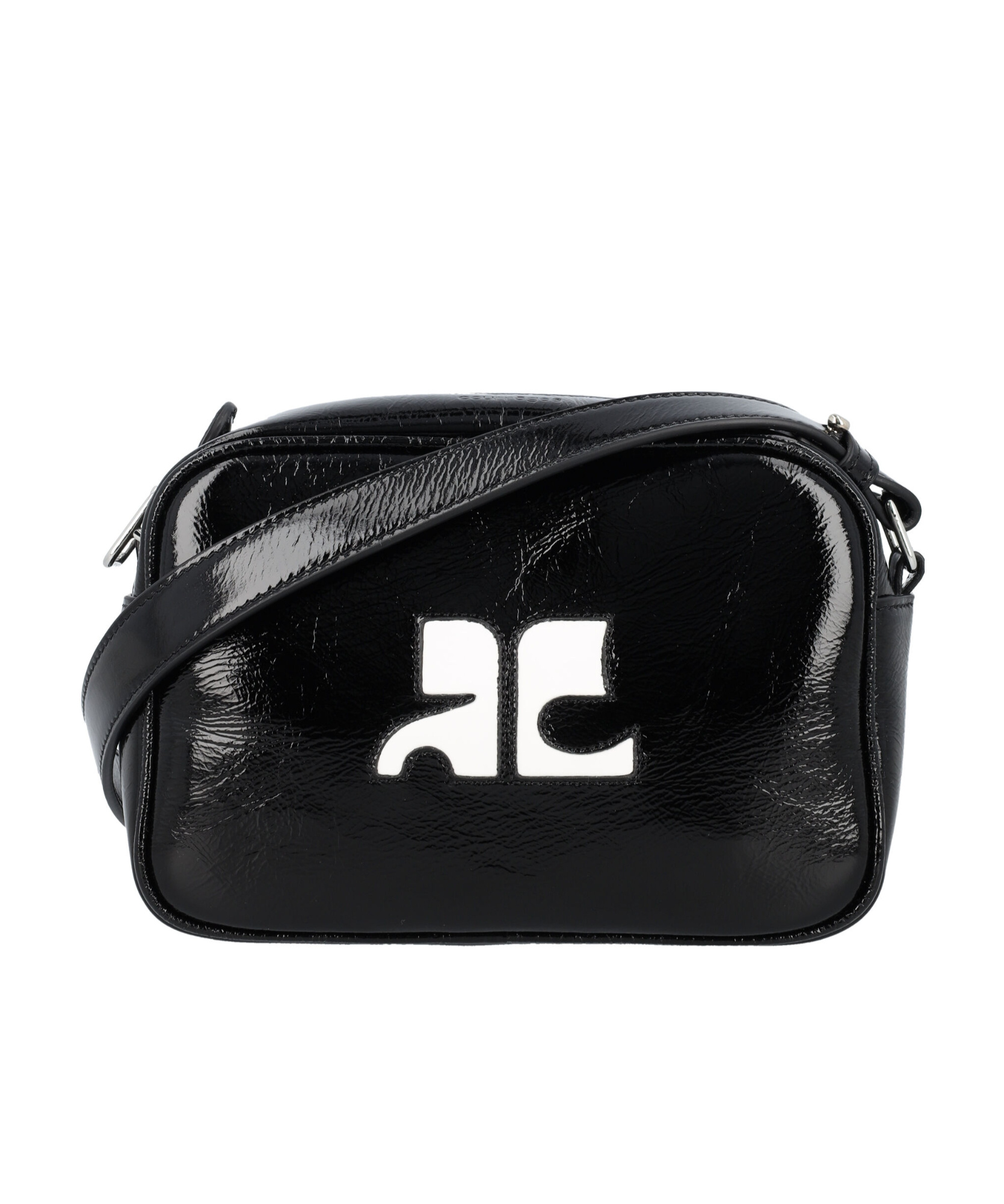 Courrèges Reedition Naplack Logo Patch Mini Shoulder Bag In Black