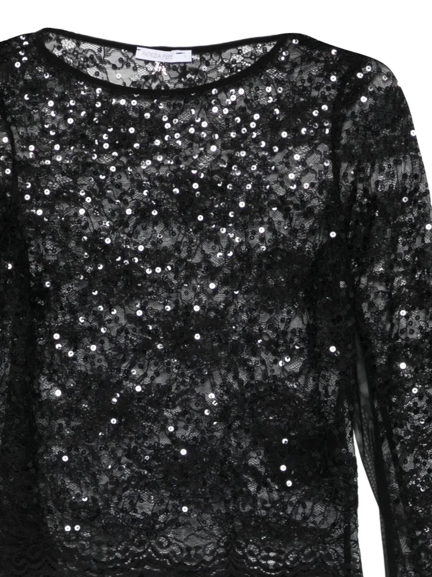 Patrizia Pepe Sequin-embellished Long-sleeved Top In Black