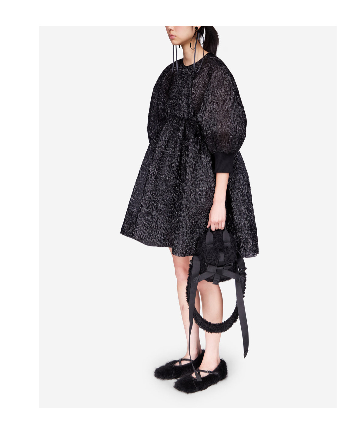 Simone Rocha Crushed-cloqué Puff-sleeves Dress In Black